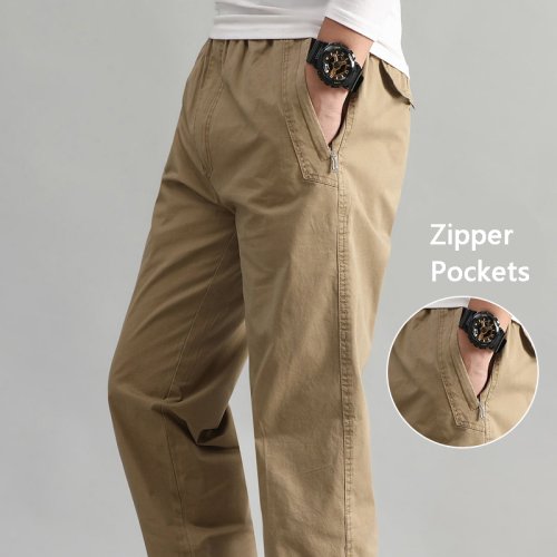 Imagen de Pantalones informales con bolsillos y cremallera para hombre, Pantalón de algodón de alta calidad, c...