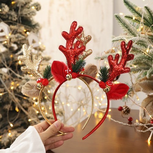 Immagine di Fascia Natalizia con Corno di Alce e Campana - Decorazione Festiva per Bambini