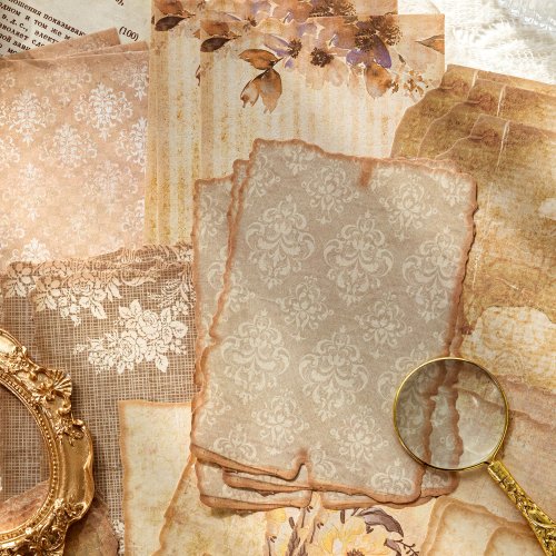 Bild von Vintage Scrapbooking Set mit 30 Blättern – Handgefertigte Etiketten, Papier und Dekomaterial für Journal, Notizbuch und Planer