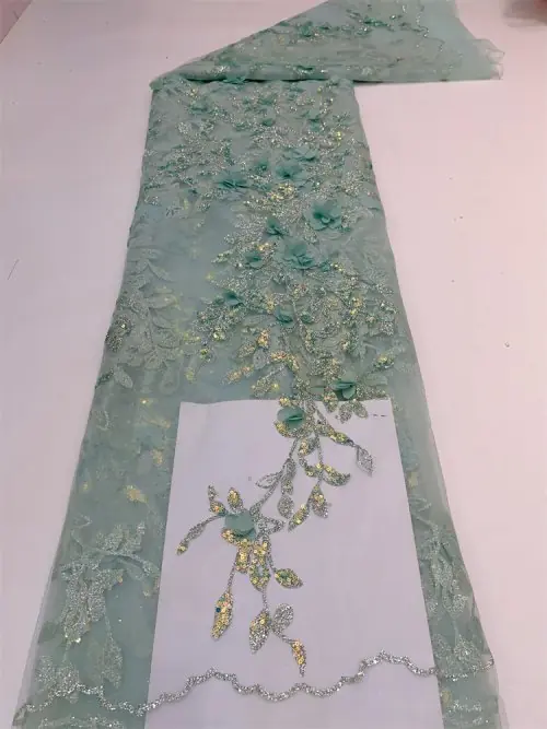 Image de Dentelle Luxueuse 3D avec Paillettes & Fleurs - Tissu de Mariage 2023