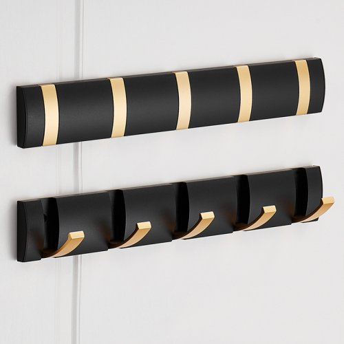 Imagen de Ganchos para bata plegables dorados y negros, colgador de toallas, instalación sin clavos, ganchos para estante de pared, perchero, soporte para ropa para baño y cocina