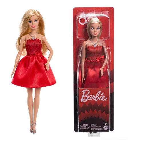 Afbeelding van Barbie 80e Verjaardag Pop - Robijnrode Jurk & Zilveren Accessoires