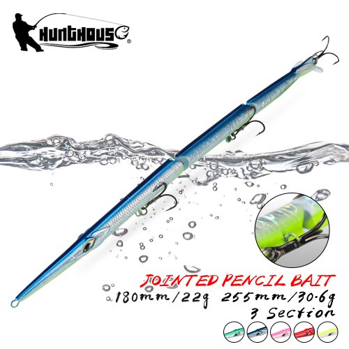 Señuelo de Pesca Articulado Hunthouse Tipo Lápiz de 3 Secciones, 255 mm, 6 g, Cebo de Natación Hundido con Agujas para Lubina y Bluefish