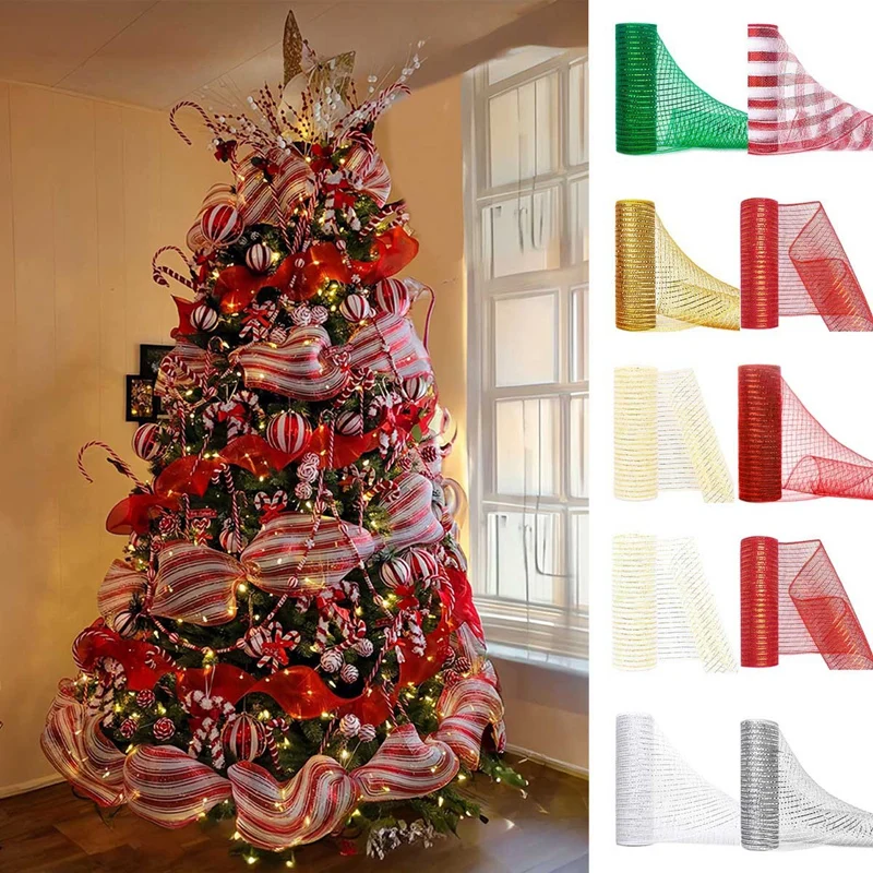 Image of Elegant Christmas Mesh Ribbon Bow Wreath Garland for Tree, Home & Gift Decor – Festive Holiday Accents for Navidad, Noel & New Year Celebrations