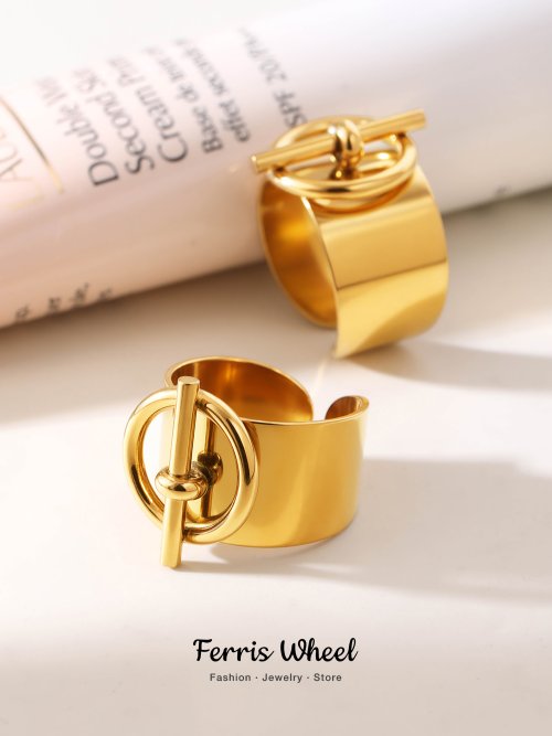 Zdjęcie Pierścionki dla kobiet ze stali nierdzewnej regulowane bez nalotu 18K pozłacane Punk otwarty pierścionek designerska biżuteria akcesoria dla par prezenty