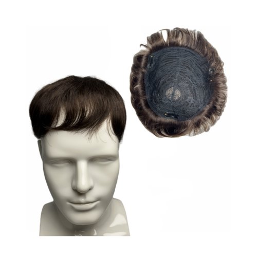 Immagine di Parrucca Uomo con Clip in Capelli Umani Naturali - Topper Anticaduta per Ricrescita Capelli e Copertura Calvizie