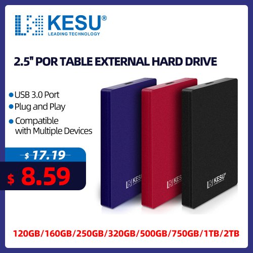 Image of Portable External Hard Drive 2.5 Inch USB 3.0 – 2TB, 1TB, 500GB, 750GB High-Speed Storage for PC, Laptop, Tablet, PS4 & Desktop Computers