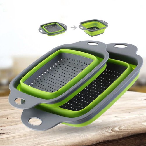 Imagen de Colador Plegable Cuadrado de Silicona para Cocina – Escurridor Práctico para Verduras, Frutas y Alimentos – Diseño Compacto y Fácil de Limpiar