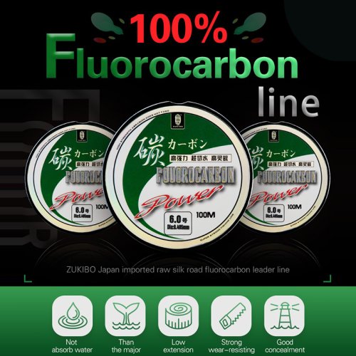 Image of Zukibo 50m/100m 100% Fluorocarbon Fishing Line – Japanese Imported Carbon Fiber Monofilament Sinking Line for Sea Fishing