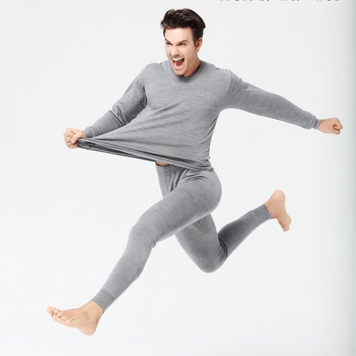 Image of Men 100% Merino Wool Winter 250gsm thickness Thermal Warm Underwear set Breathable Tops Pants Set