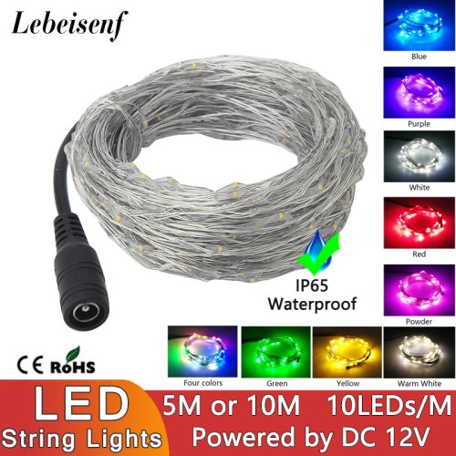 Image of IP65 Waterproof LED Copper Wire Fairy Lights, DC 12V Flexible String Lights with 50/100 LEDs for Indoor Outdoor Party, Christmas, Garden, and Wedding Decorations