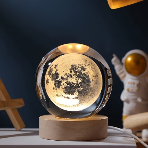 Immagine di Luce notturna a LED USB Galaxy Saturno Sfera di cristallo 3D Luce d'atmosfera Camera da letto Decora...