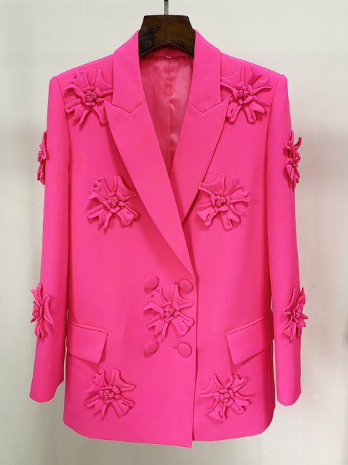 Imagen de Chaqueta de Diseñador de Moda 2026 para Mujer, Blazer Largo Cruzado con Apliques de Flores Estereoscópicas, Estilo High Street Elegante y Moderno