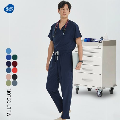 Afbeelding van Hoge Kwaliteit Mannen Medische Uniform Scrub Sets V-hals Top Trekkoord Broek Ziekenhuis Arts Outfit Tandheelkundige Verpleging Slank Pak S23