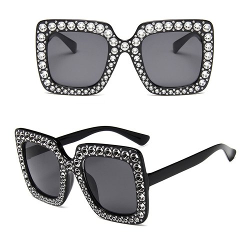 Immagine di Occhiali da sole oversize con diamanti occhiali da sole con montatura quadrata grande occhiali da vista in cristallo UV400 occhiali da vista con strass retrò