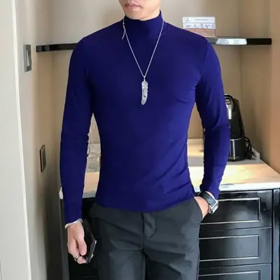 Image de T-shirt Col Roulé Homme Manches Longues - Coupe Cintrée