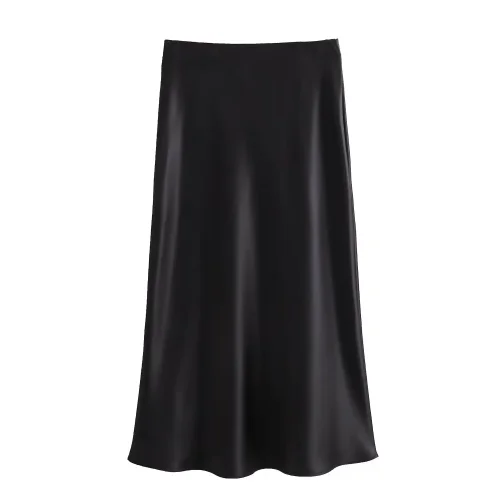 Imagen de Willshela 2024 falda de satén negro para mujer, faldas largas elegantes de cintura alta para mujer, ...