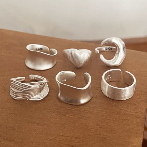 Image of 925 Sterling Silver Rings for Women Couple Minimalist Handmade Simple Wide Moon Ring Set Party Jewelry Gift Prevent Allergy
