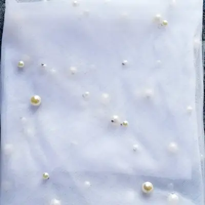 Image de Voile de mariée perles longueur cathédrale avec peigne