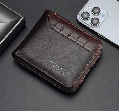 Imagen de Cartera de cuero para hombre, monedero de lujo para hombre, tarjeteros con cremallera y bolsillo par...