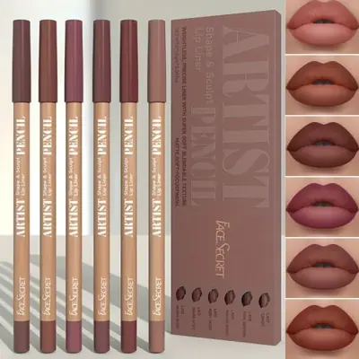 6 Crayons Lèvres Velours Mat - Longue Tenue & Hydratation