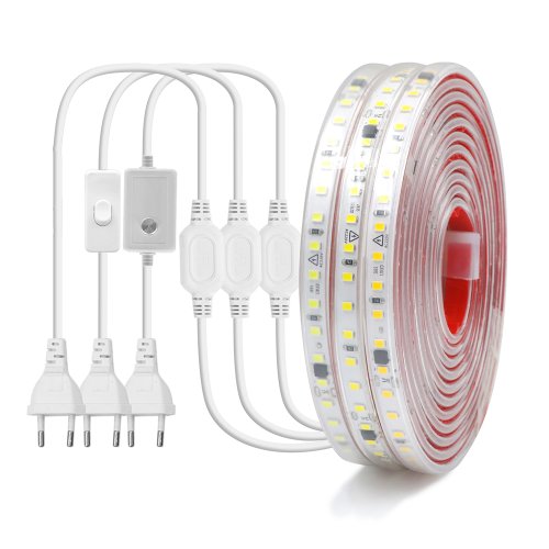 Immagine di Kit Dimmerabile per Nastro LED 220V con Interruttore EU, Impermeabile, 2835 120 LED/m, Flessibile ad Alta Luminosità, Lunghezza 0.5m, 10m, 20m – Ideale per Arredamento Domestico