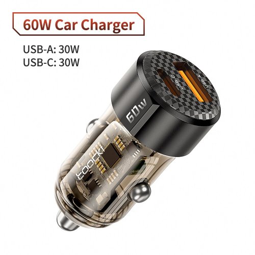 Imagen de Toocki 60W cargador de coche 30W carga rápida funda transparente PD 27W para iPhone 15 14 13 12 Xiaomi Poco Samsung carga rápida