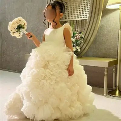Robe de Fille de Fleur Luxueuse Blanche