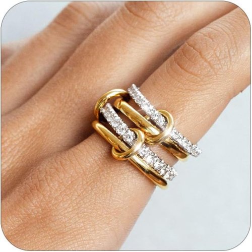Imagen de Conjunto de Anillos de Cobre en Dos Tonos Hipoalergénicos, Estilo INS, Diseño Apilable para Mujeres Jóvenes