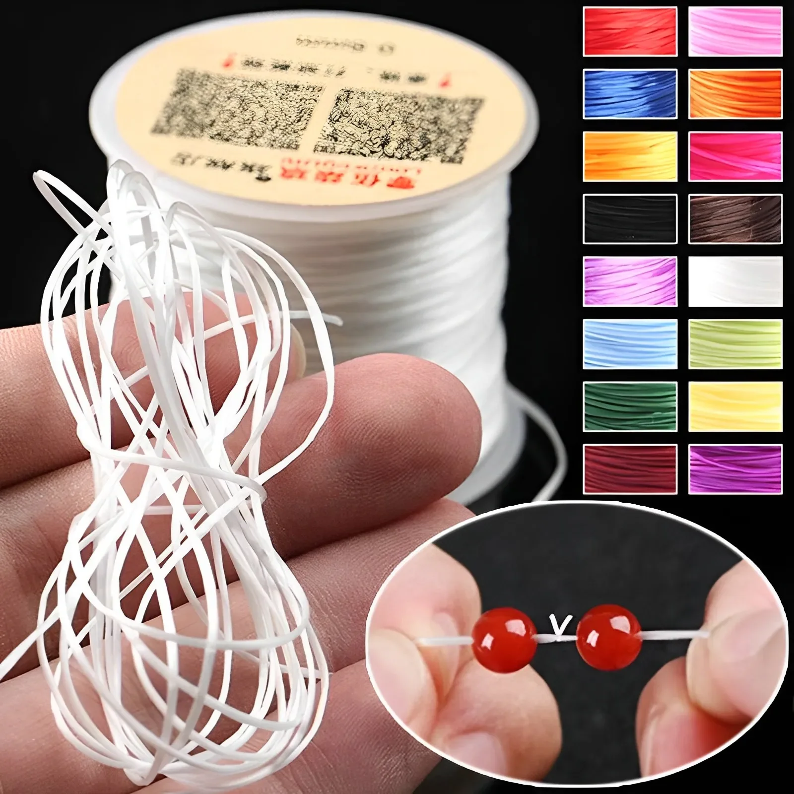 Imagen de 10M/rollo de cordón elástico fuerte para cuentas de cristal, 1mm para pulseras, hilo elástico, collar, joyería DIY, línea de cordones
