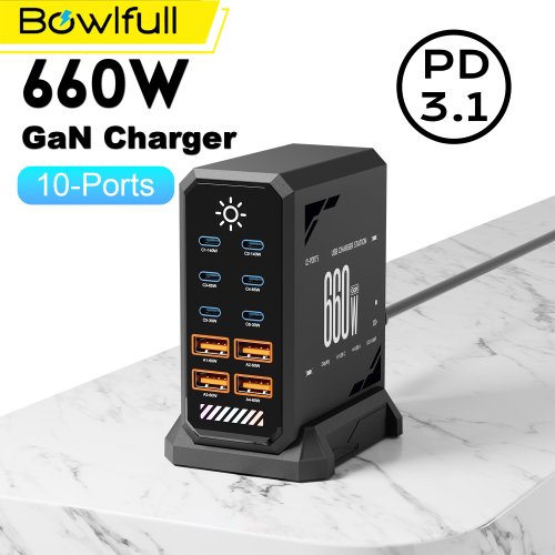 Image of 660W GaN USB-C Charger Station with 10 Ports – Fast Charging Hub for MacBook Pro, iPad, iPhone 16, Samsung Galaxy & More