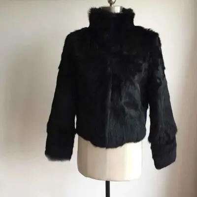 Manteau en Fourrure de Lapin Véritable - Col Mandarin Élégant