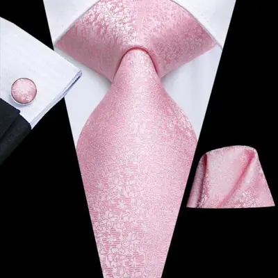 Image de Cravate Homme Élégante Rose Corail - Ensemble Jacquard Floral