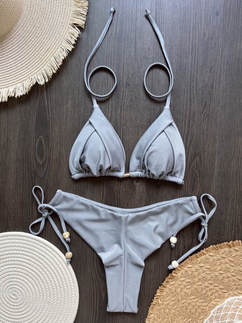 Bild von 2025 Neuer sexy Dreieck-Badeanzug für Frauen, brasilianische Bikinis, Neckholder-Bademode, Push-Up-Badeanzug, Metallkette, Strand-Bikini-Set