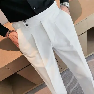 Image de Pantalon Homme Élégant Taille Haute - Style Décontracté & Formel