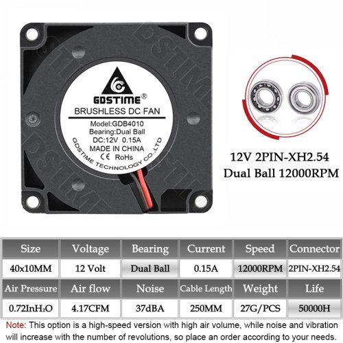 Immagine di Ventola Turbo 40mm 24V per Stampanti 3D - Alta Velocità e Raffreddamento Potente