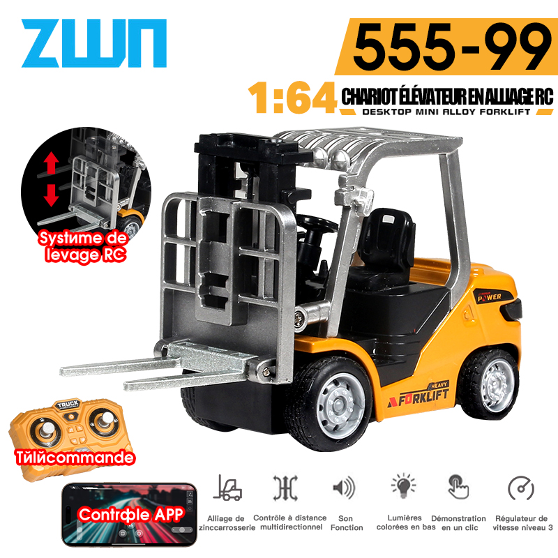 Zdjęcie ZWN 1:64 Zdalnie Sterowany Wózek Widłowy ze Stopu Metalu, Pojazd Inżynieryjny, Zabawki na Biurko, Mo...