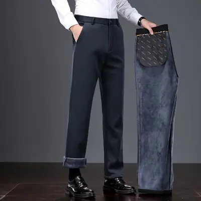 Image de Pantalon Business Décontracté Homme Bleu Marine - Doublé Polaire & Élastique