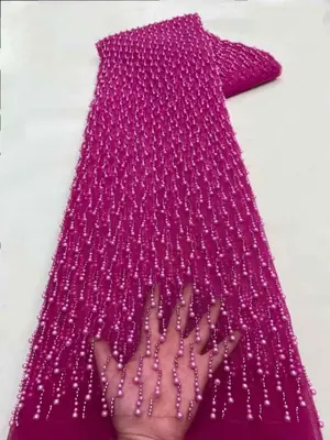 Image de Dentelle Africaine Perlée avec Paillettes - Tissu de Haute Qualité