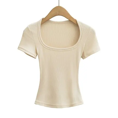 Image de T-Shirt Femme Col Carré Été - Stretch & Séduisant