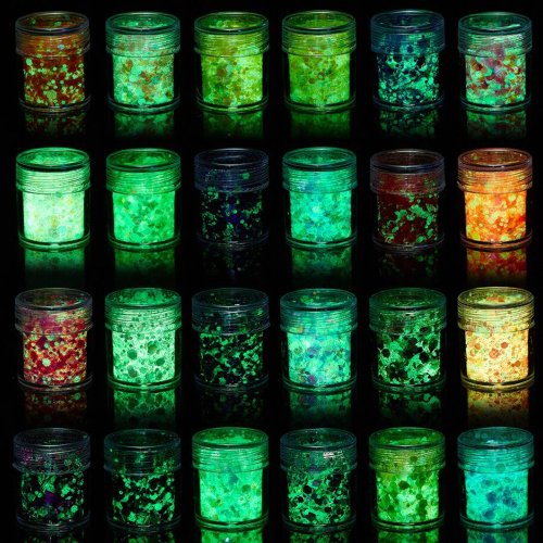 Immagine di Paillettes Luminose Multicolori per Resina Epossidica: 24 Colori Brillanti che Si Illuminano al Buio per Nail Art, Creazioni Artigianali e Decorazioni DIY