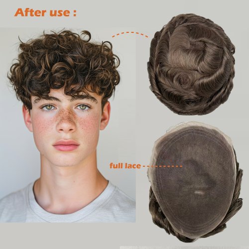 Immagine di Parrucca Intera in Pizzo Svizzero per Uomo con Capelli Umani, Nodo Candeggiato, Naturale e Comoda da Indossare Tutto il Giorno