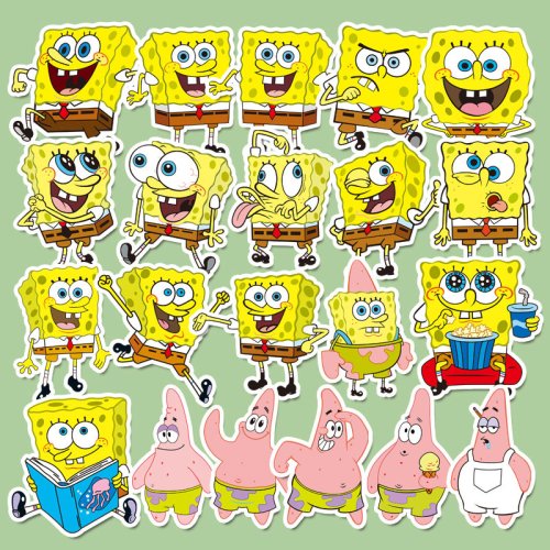 Zdjęcie 40 sztuk naklejek SpongeBob SquarePants i Patrick – urocze naklejki w kształcie gwiazdek do telefonu, laptopa, kubka i innych przedmiotów – idealne dla fanów kreskówek