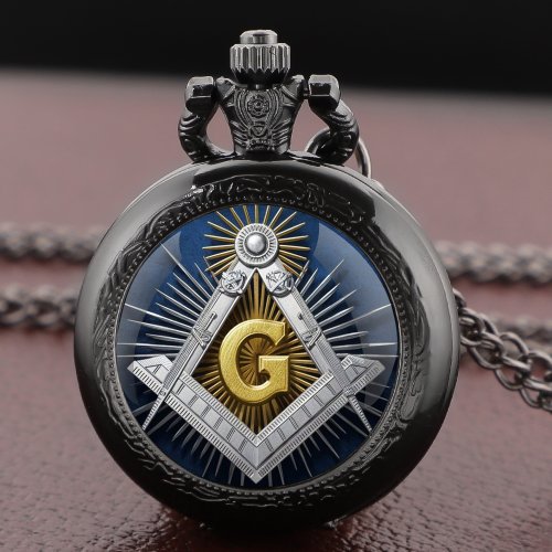 Image of Vintage Glass Dome Quartz Pocket Watch with Freemasonry Symbol Pendant – Elegant Necklace for Women & Men, Classic Timepiece Gift for Adults and Kids