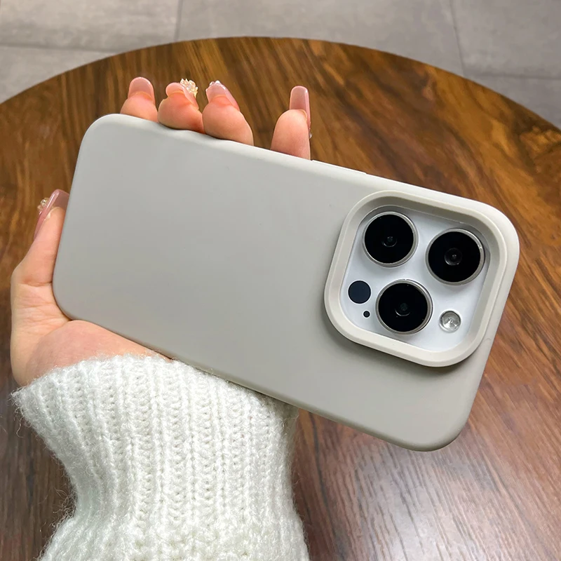 Zdjęcie Oryginalne, wytrzymałe etui z płynnego silikonu na telefon iPhone 16 15 14 13 12 11 Pro Max Plus Titanium szare, odporne na wstrząsy, miękkie etui na tył telefonu