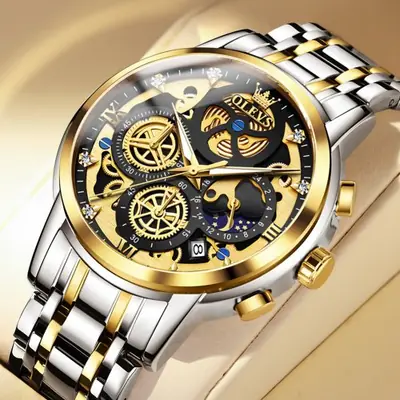 Image de Montre Homme Luxe Or Squelette - Étanche & Quartz