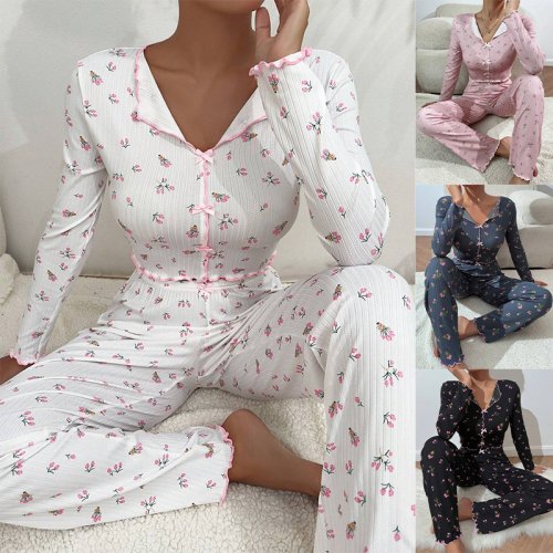 Afbeelding van Stijlvolle Dames Pyjama Set met Lange Mouwen en Broek - Comfortabele Homewear voor Thuis, Zomer en Winter 2025