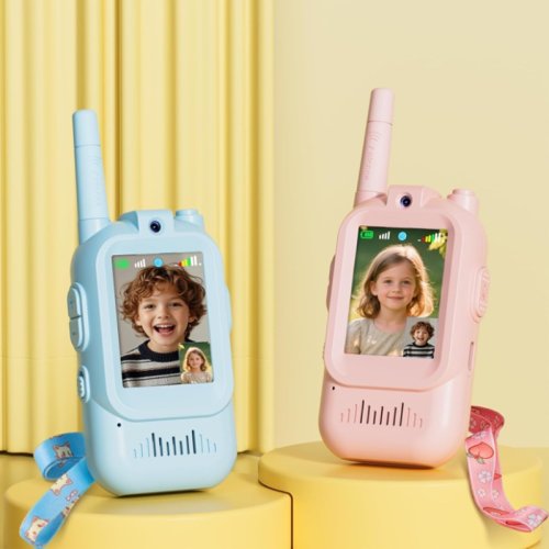 Image of Children's Video Walkie-Talkie 2-Pack with Display Screen Voice Converter and Real-Time Video Chat Long-Range Gift for Children