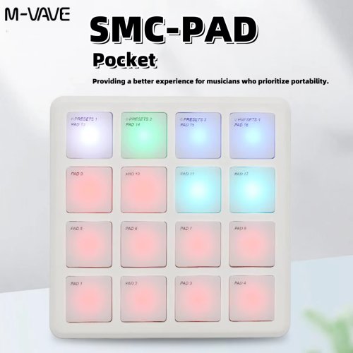 Imagen de Controlador MIDI Inalámbrico M-Vave SMC Pad: Teclado de Percusión Portátil con Conexión USB-C y Diseño Compacto para Músicos en Movimiento