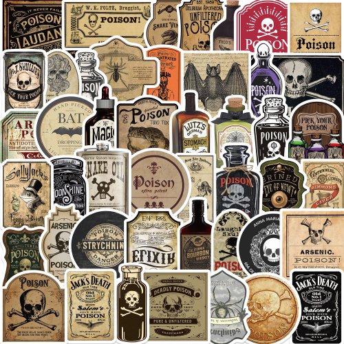 Bild von 50 Stück Halloween Retro Horror Gothic Hexe Aufkleber – Vintage Graffiti Poster Sticker für DIY, Scrapbooking, Laptop & Co.